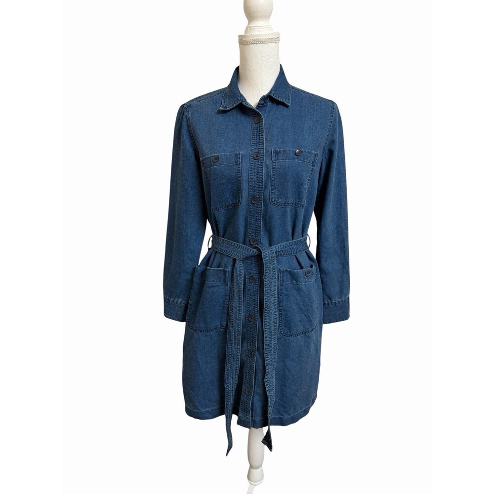 GAP Denim Jean Shirt Dress Womens XS Petite Mini Tie-Waist Dark Blue Long Sleeve